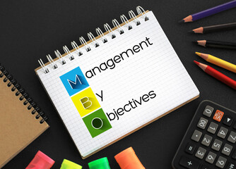 MBO - Management By Objectives acronym on notepad, business concept background
