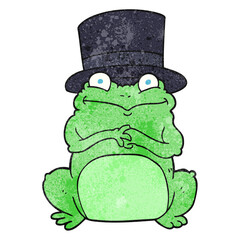 freehand textured cartoon frog in top hat