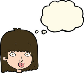 cartoon surprised woman with thought bubble