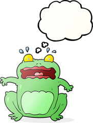 freehand drawn thought bubble cartoon funny frightened frog