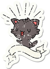 worn old sticker of a tattoo style happy cat