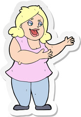 sticker of a cartoon happy fat woman