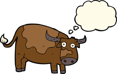 cartoon cow with thought bubble