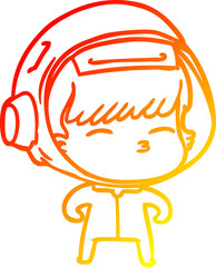 warm gradient line drawing of a cartoon curious astronaut