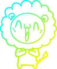 cold gradient line drawing of a happy cartoon lion
