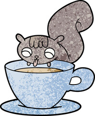 cartoon squirrel drinking tea