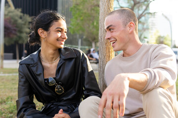 Happy couple having fun on street
