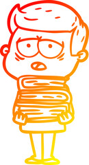 warm gradient line drawing of a cartoon tired man