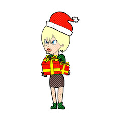 cartoon woman with present