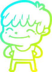 cold gradient line drawing of a cartoon happy boy