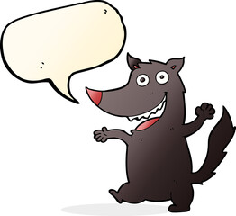 cartoon happy wolf with speech bubble