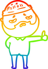 rainbow gradient line drawing of a cartoon worried man with beard