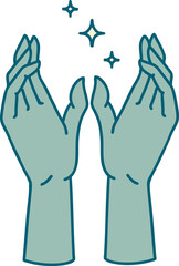 iconic tattoo style image of reaching hands