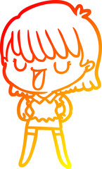 warm gradient line drawing of a cartoon woman