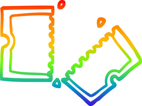 rainbow gradient line drawing of a cartoon movie ticket