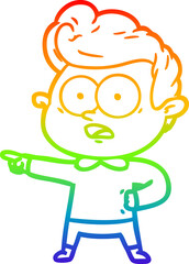 rainbow gradient line drawing of a cartoon staring man