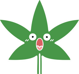 flat color retro cartoon of a marijuana leaf