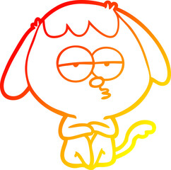 warm gradient line drawing of a cartoon bored dog