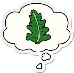 cartoon leaf with thought bubble as a printed sticker