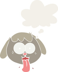 cartoon dog face panting with thought bubble in retro style