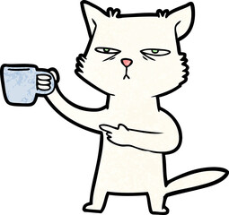 cartoon cat needing a refill of coffee