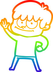 rainbow gradient line drawing of a happy cartoon man