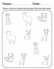 Match the same objects - activity worksheets for kids - matching puzzle