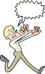 cartoon man running away with speech bubble
