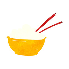 freehand retro cartoon bowl of rice