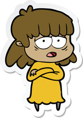 sticker of a cartoon tired woman