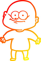 warm gradient line drawing of a cartoon bald man staring