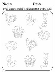 Match the same - activity pages for kids in kindergarten and above - matching game