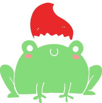 Cute Flat Color Style Cartoon Christmas Frog