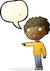 cartoon happy boy laughing with speech bubble