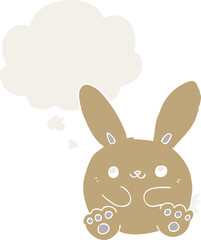cartoon rabbit with thought bubble in retro style