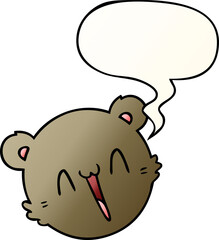 cute cartoon teddy bear face with speech bubble in smooth gradient style