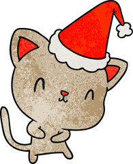 hand drawn christmas textured cartoon of kawaii cat