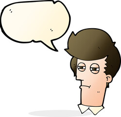 cartoon man with narrowed eyes with speech bubble