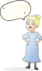 freehand drawn speech bubble cartoon victorian woman in dress