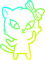 cold gradient line drawing of a cartoon cat