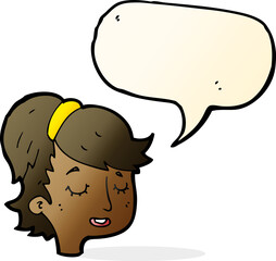 cartoon pretty female face with speech bubble