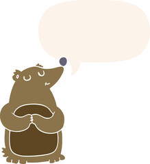 cartoon bear with speech bubble in retro style