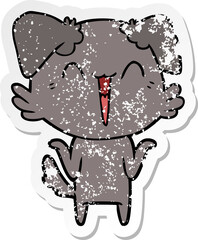 distressed sticker of a happy little dog cartoon