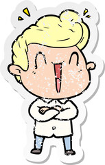 Obraz premium distressed sticker of a cartoon excited man