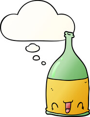 cartoon wine bottle with thought bubble in smooth gradient style