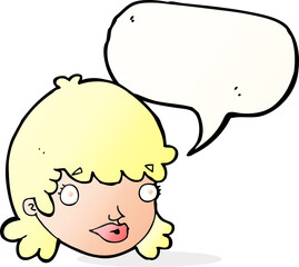 cartoon female face with surprised expression with speech bubble