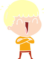 laughing flat color style cartoon man