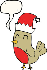 freehand drawn speech bubble cartoon christmas robin