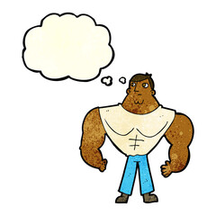 cartoon body builder with thought bubble