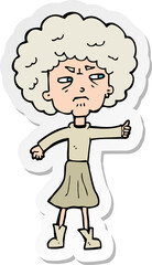 sticker of a cartoon annoyed old woman